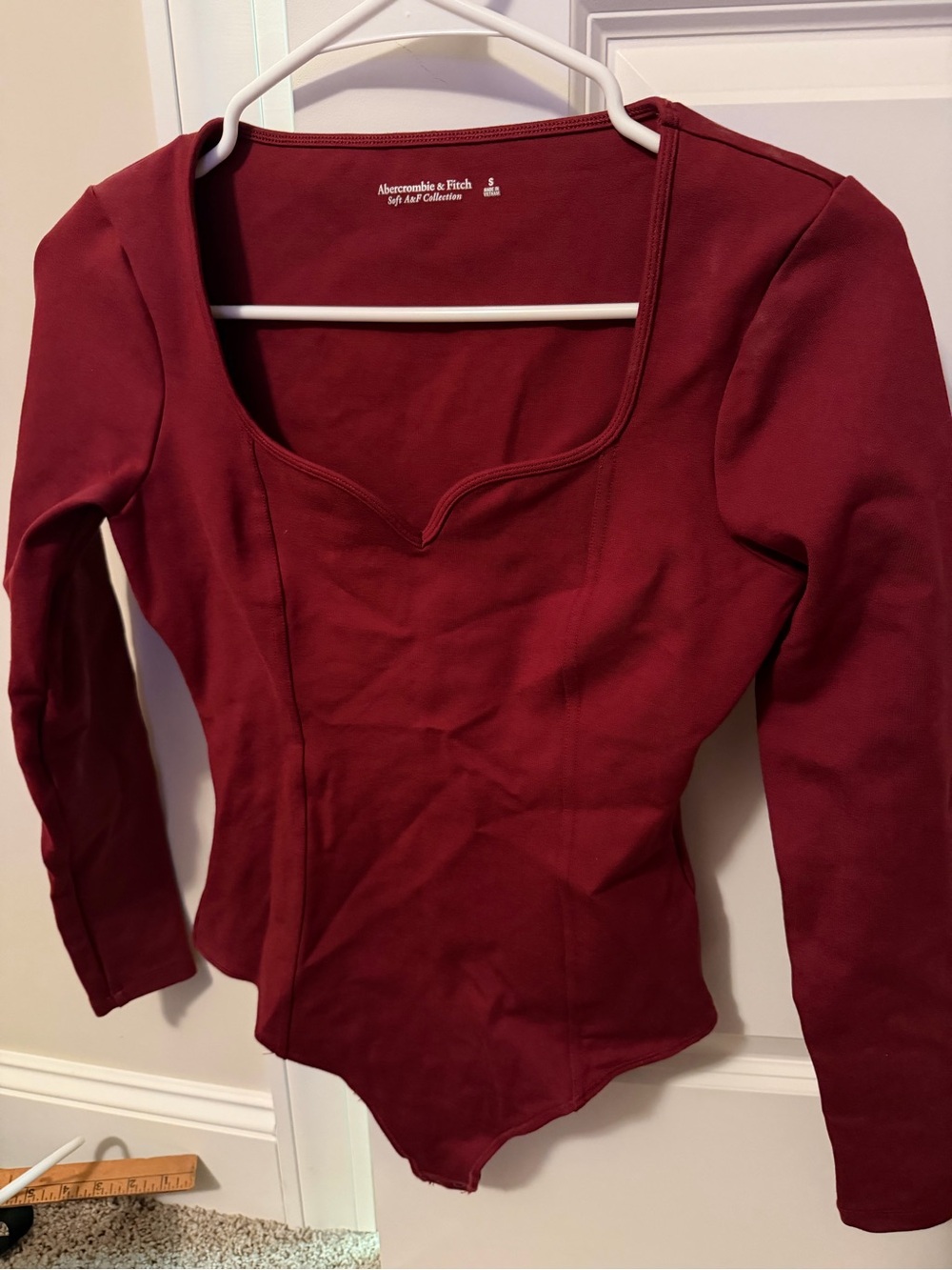 Abercrombie & Fitch Women's Wine/Burgundy Long-Sleeve Bodysuit